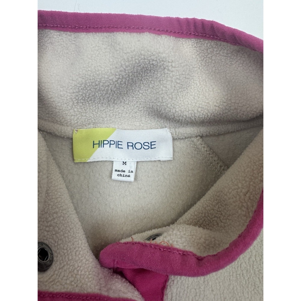 Hippie Rose Women's Medium Cropped Fleece Pullover Beige Magneta Snap Neck - Picture 5 of 9